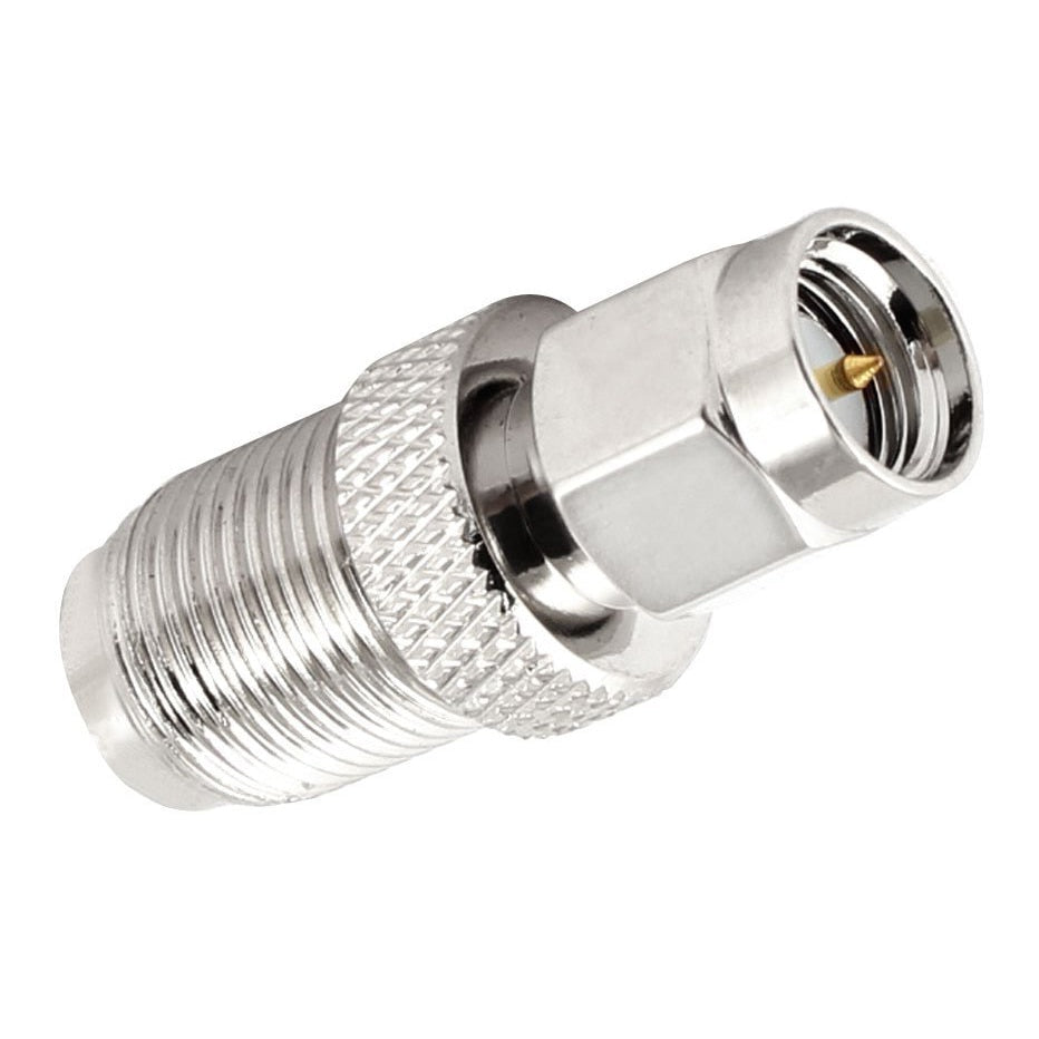 Adaptador coaxial F hembra a SMA macho. Vista 6 del producto; las piezas repetidas muestran diferentes ángulos.