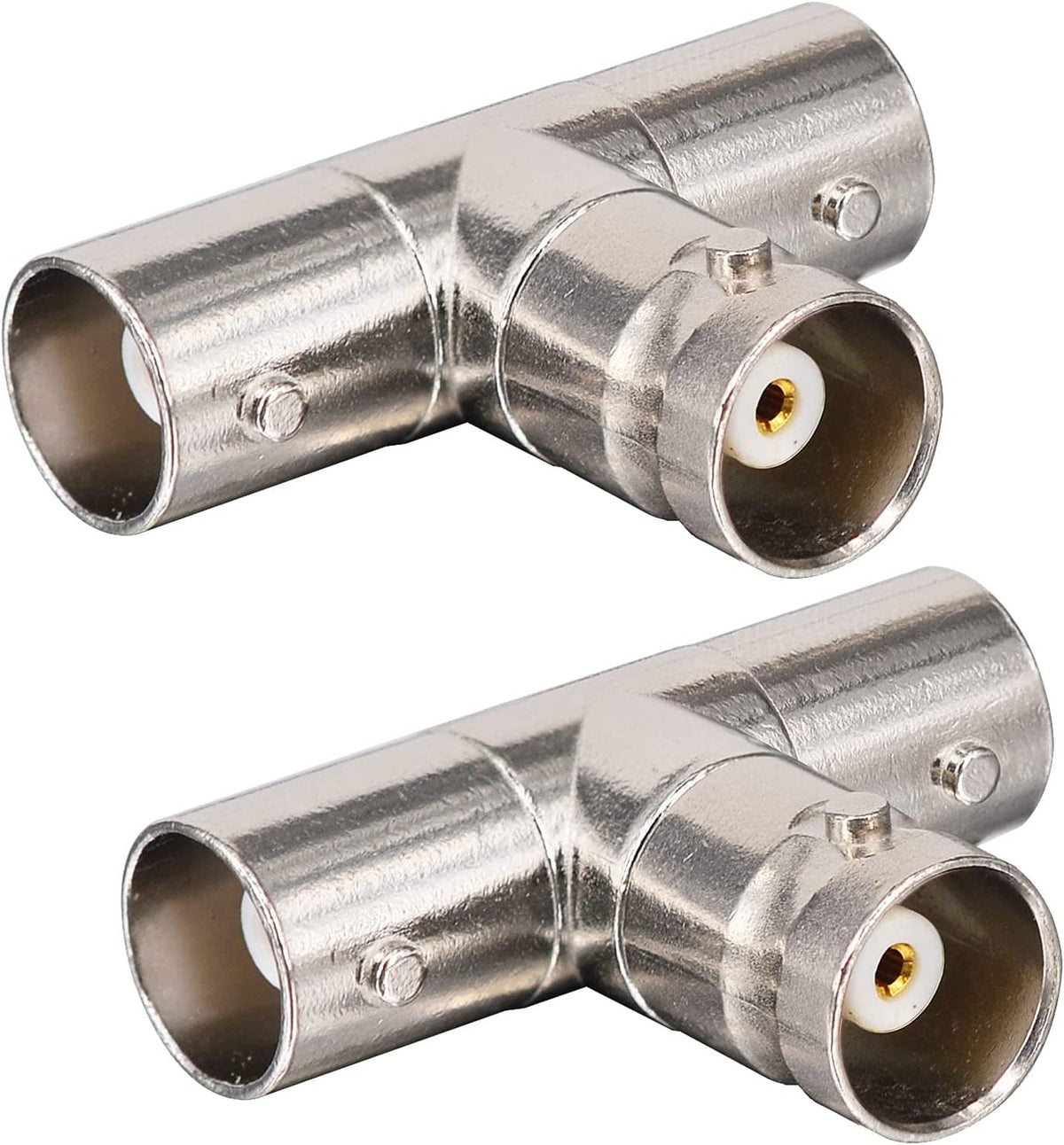 Divisor BNC macho a 2 BNC hembra. Vista 4 del producto; las piezas repetidas muestran diferentes ángulos.