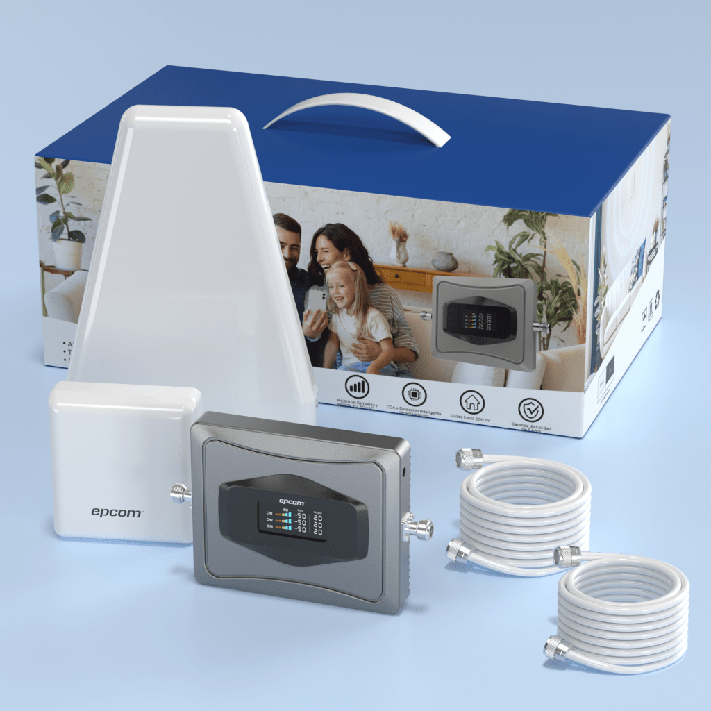Kit EPCOM EPTB4GV3 con amplificador, antenas, cables coaxiales y empaque