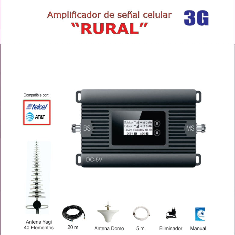 Amplificador de señal Telcel Att Rural 80 dB
