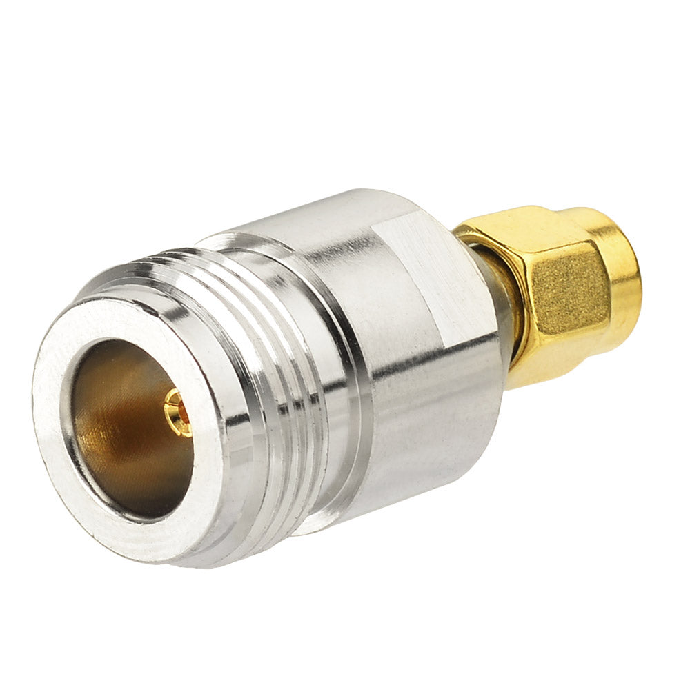 Adaptador SMA macho a N hembra. Vista 3 del producto; las piezas repetidas muestran diferentes ángulos.