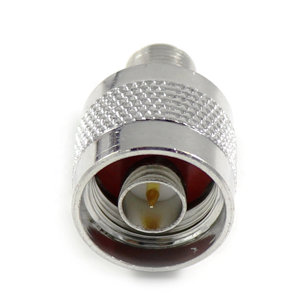 Adaptador coaxial F hembra a N macho. Vista 5 del producto; las piezas repetidas muestran diferentes ángulos.