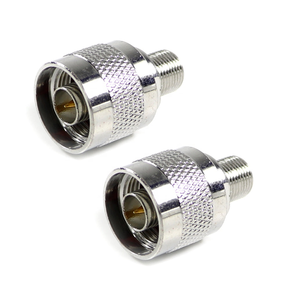 Adaptador coaxial F hembra a N macho. Vista 8 del producto; las piezas repetidas muestran diferentes ángulos.