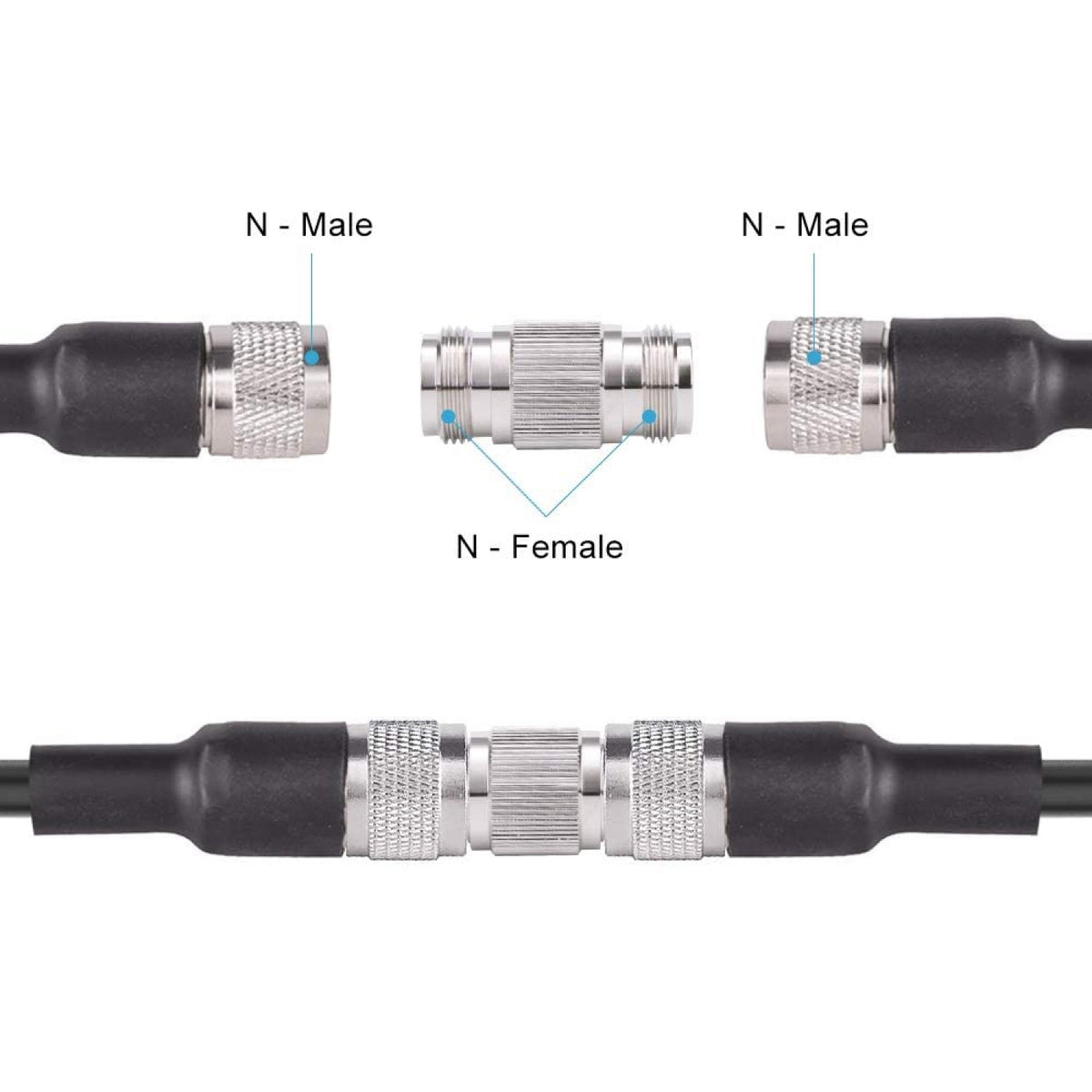 Adaptador N hembra a N hembra. Vista 5 del producto; las piezas repetidas muestran diferentes ángulos.