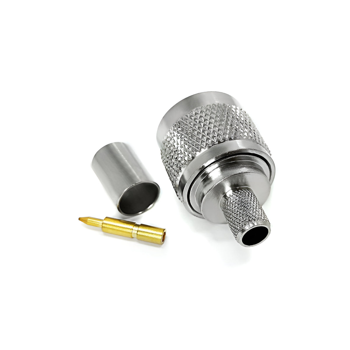 Conector N macho para cable RG6. Vista 2 del producto; las piezas repetidas muestran diferentes ángulos.