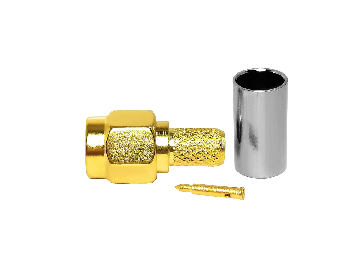 Conector SMA macho para cable RG58. Vista 2 del producto; las piezas repetidas muestran diferentes ángulos.