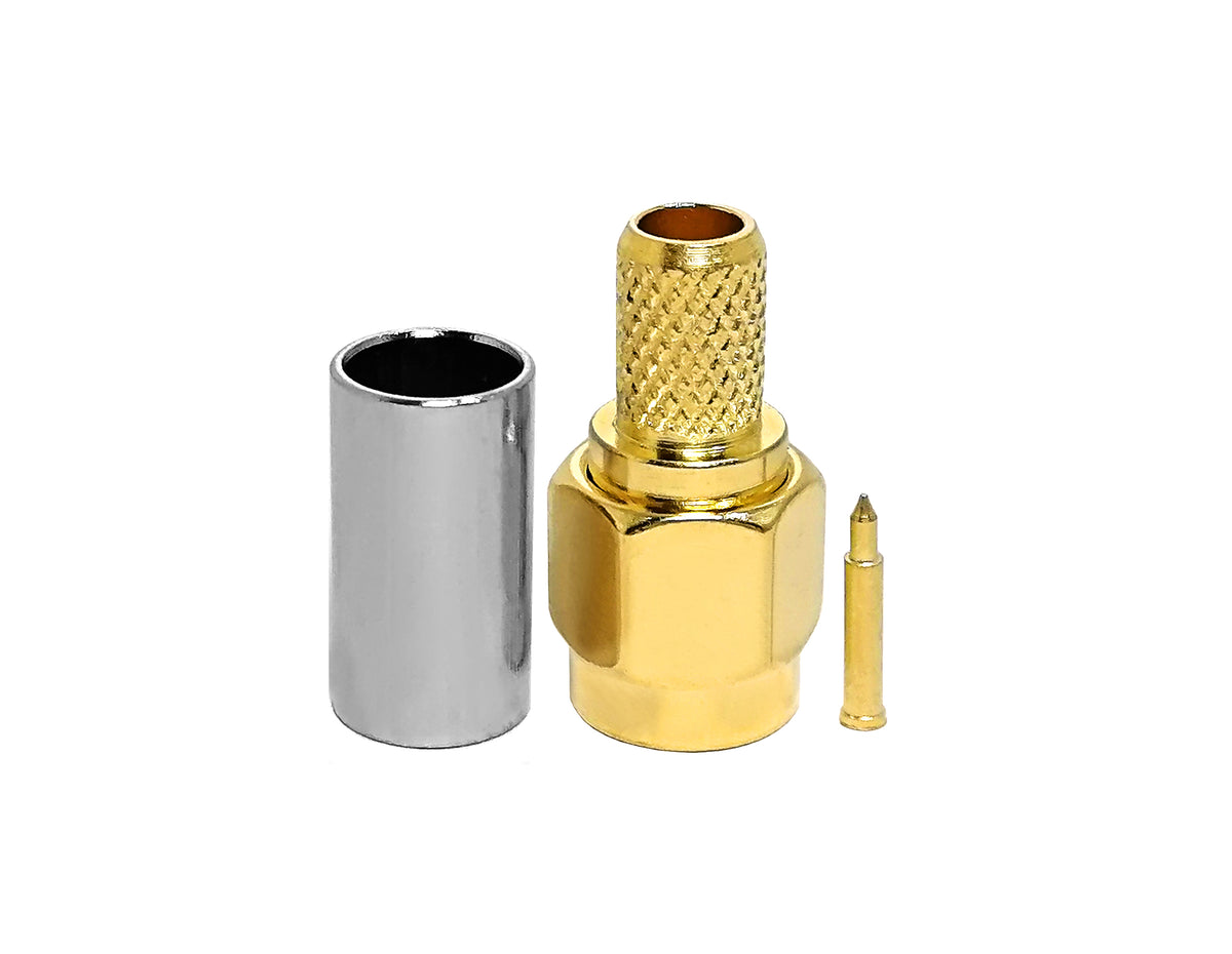 Conector SMA macho para cable RG58. Vista 4 del producto; las piezas repetidas muestran diferentes ángulos.