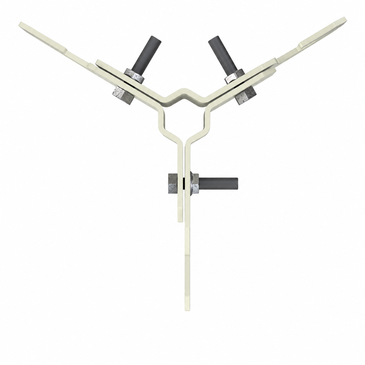 Bracket para fijar mástil / retenida para antenas. Producto y componentes sobre fondo blanco.