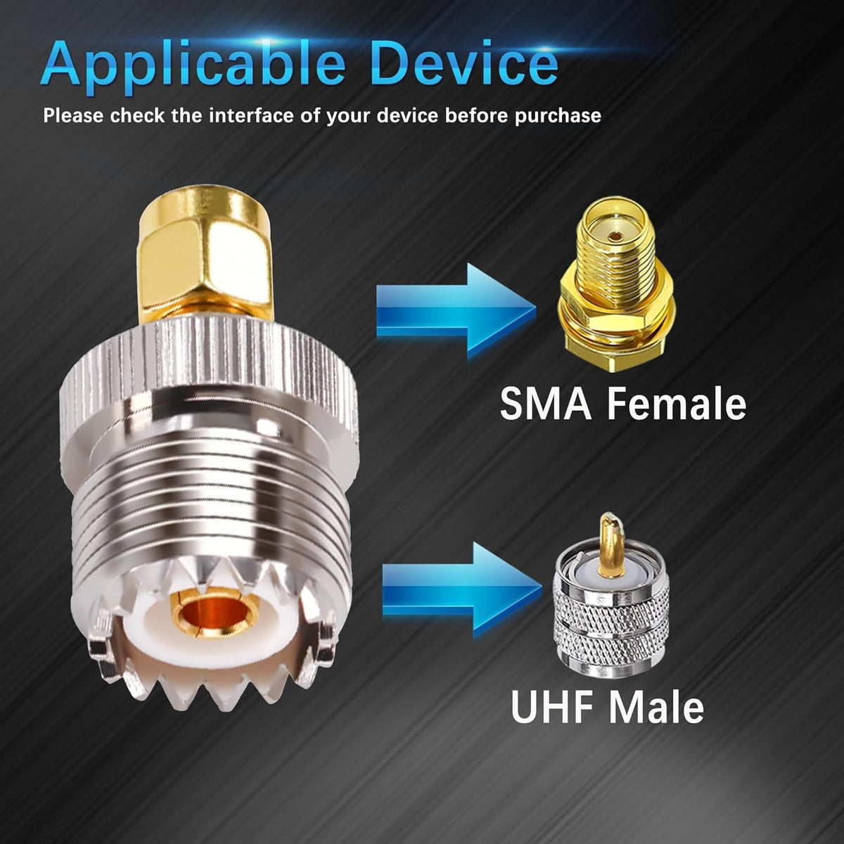Adaptador UHF hembra a SMA macho - vista 5